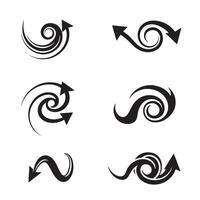 Set of artistic black and white swirl arrows and directional elements silhouette design vector