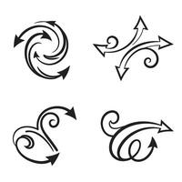 collection of elegant swirling arrow silhouettes showing different direction and flow with artistic decorative curls on white background vector