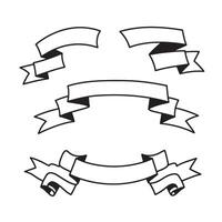 Set of hand drawn black and white silhouette ribbons and banners for decorative design elements and graphic illustrations vector