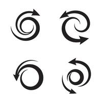 Collection of four black silhouette swirl arrows pointing in different directions suitable for design elements. vector