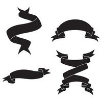Four decorative silhouette ribbon banners in elegant black designs perfect for graphic design projects and promotional purposes. vector