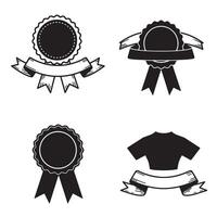 Collection of black and white silhouette badges with ribbons and award decorations for design elements and branding vector
