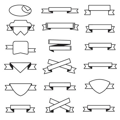 illustrations of diverse black and white ribbon banners emphasizing elegance and silhouette aesthetics for graphic design