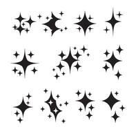 Collection of nine decorative silhouette sparkle elements featuring stars and sparkles with various arrangements for design vector