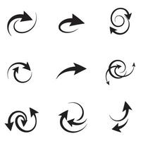 Collection of black silhouette arrows in various curved shapes for web design and digital applications on white background. vector