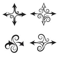 Elegant silhouette arrow designs with swirl elements in four different graphic directional arrangements for conceptual usage vector