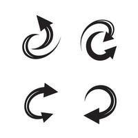 Four black silhouette arrow icons displaying curved directional movement and transformation graphics vector