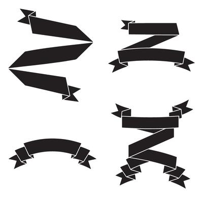 Collection of elegant black silhouette ribbons and banners in various shapes perfect for design and decoration