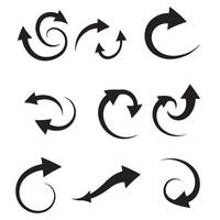 A set of vectorized black silhouette arrows in various shapes and directions on a white background. vector