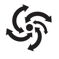 Swirling arrows illustration in a circular direction around a central point forming a dynamic silhouette design. vector