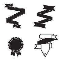 Black and white silhouette design elements featuring decorative ribbons and award badges for various design projects vector