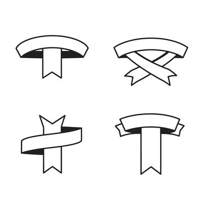 Set of four decorative silhouette ribbon banners with clean outlines perfect for design projects and decorative purposes