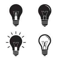 Four black silhouette lightbulb illustrations representing ideas concepts creativity energy and problem solving vector