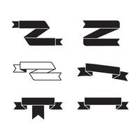 Collection of black and white silhouette ribbon banners for graphic design and decorative purposes on a white background. vector
