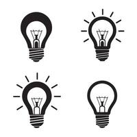 Four black silhouette lightbulb icons representing idea innovation creativity brightness and problem solving vector