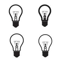 Four stylized black and white silhouette illustrations of light bulbs arranged on a clean white background for various uses. vector