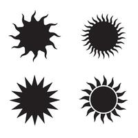 Four different stylistic black silhouette sun designs arranged on a white background depicting nature and bright summer vibes. vector