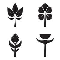 illustrations of four different black leaf and floral elements each isolated on a white background for design templates vector