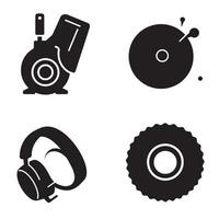 Simple black and white icons depicting various everyday objects and audio visual elements isolated on white background vector