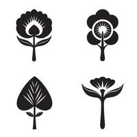illustrations of stylized floral elements in black and white featuring various flower and leaf designs on a white background vector