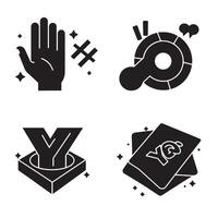A collection of minimalist black and white icon designs with themes including hands music game and abstract elements vector