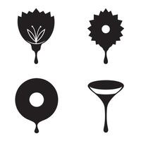 Unique abstract black and white icon set featuring various shapes with a drip effect suitable for design applications vector