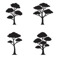 Set of four silhouette trees in varying designs and shapes showcasing natural forest and ecology elements vector