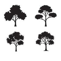 Four silhouette trees displayed on a white background, depicting a diverse range of leafy tree shapes vector