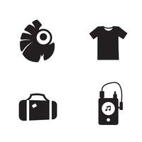 Black and white icons representing different objects and activities like music travel and fashion on a white background vector