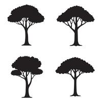 Four elegant black tree silhouettes isolated on white background suitable for design elements and illustrations vector