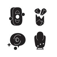 Set of four black and white minimalist icons depicting abstract concepts and symbols in a simple design vector