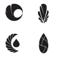 Four black and white abstract nature icons with stylized shapes featuring organic elements and minimalist design vector