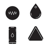 Black and white graphic design elements including a circle drop smartphone and triangle vector