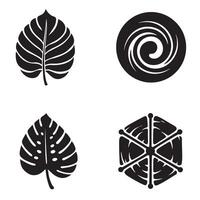 A collection of four minimalist black and white designs featuring leaves and swirls vector