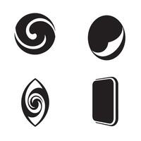 Black and white design elements featuring spiral shapes and a three-dimensional rectangular box for versatile graphic use vector