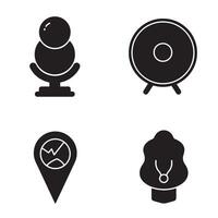 Collection of minimalist black and white icons for communication technology and location services depicting various concepts vector