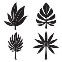 Simple black and white tropical leaf illustrations isolated on a white background for decorative design vector