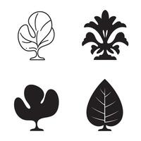 Minimalist botanical elements featuring tree foliage and decorative leaf designs with a simple black and white style vector