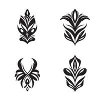A set of four decorative black and white floral and ornamental design elements for various creative applications vector