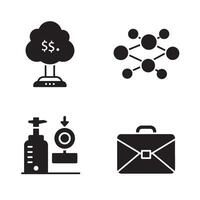 Collection of icons representing business and finance concepts including money and network connection vector