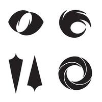 Abstract black logo designs set featuring eye shapes swooshes geometric shapes and circular vortexes for design concepts vector