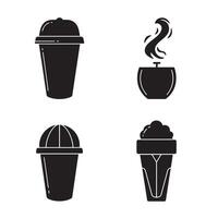 Stylish illustrations of diverse drink cups and containers in bold black and white silhouettes for design elements vector