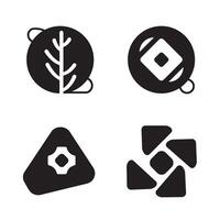 Simple black and white icon set featuring leaf symbol compass rose button and rounded square graphics vector