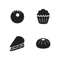 Simple black silhouettes of tomato muffin sandwich and buns food icons for conceptual design and graphic projects vector