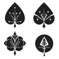 Four modern stylized leaf elements in black and white for decorative design and graphic templates vector