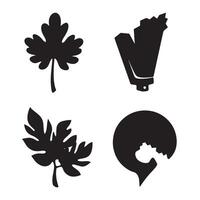 A collection of four black and white illustrations of abstract organic shapes including leaves and other botanical elements. vector