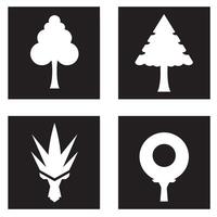 Abstract black and white illustration of four different tree and plant icons in minimalist design. vector