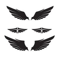 Collection of stylized black wings in various shapes and sizes representing freedom and strength on white background vector