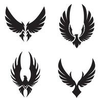 Set of elegant black phoenix and eagle wing designs for branding and logo creation on a clean white background vector