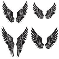 Collection of stylized black and white angel wings graphics for design elements and decorative purposes. vector